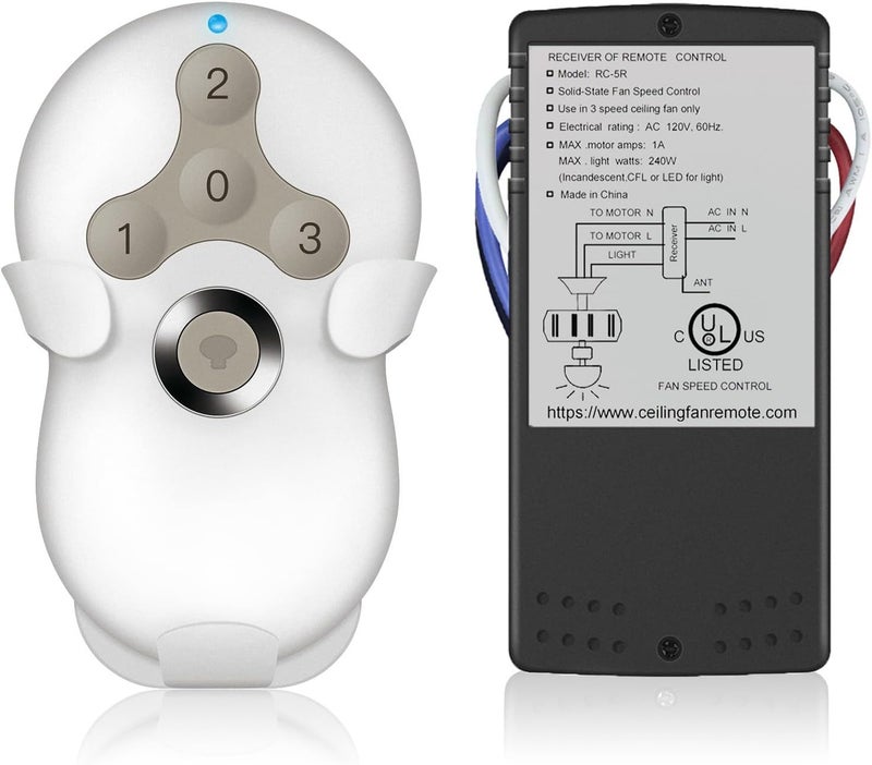 Prichor Universal Ceiling Fan Remote Control Kit, Compatible with Hunter, Harbor Breeze Hampton Bay, 3-Speed Control Fans with Dimmer, Remote Works with Hunter 99122 99123 99600 - Image 1